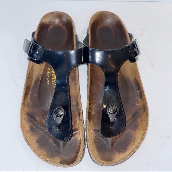Birkenstock Gizeh Birko-Flor Black Patent Size 40 Narrow Fit - Picture 9 of 11